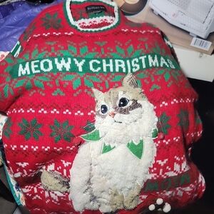 Christmas Sweater Cute Cat Meowy Christmas Siz Large